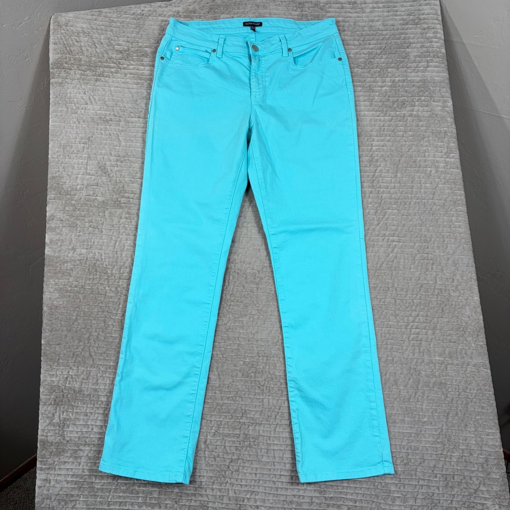Eileen Fisher Turquoise Organic Cotton Straight Leg Pants Size 10 Blue RN 78121